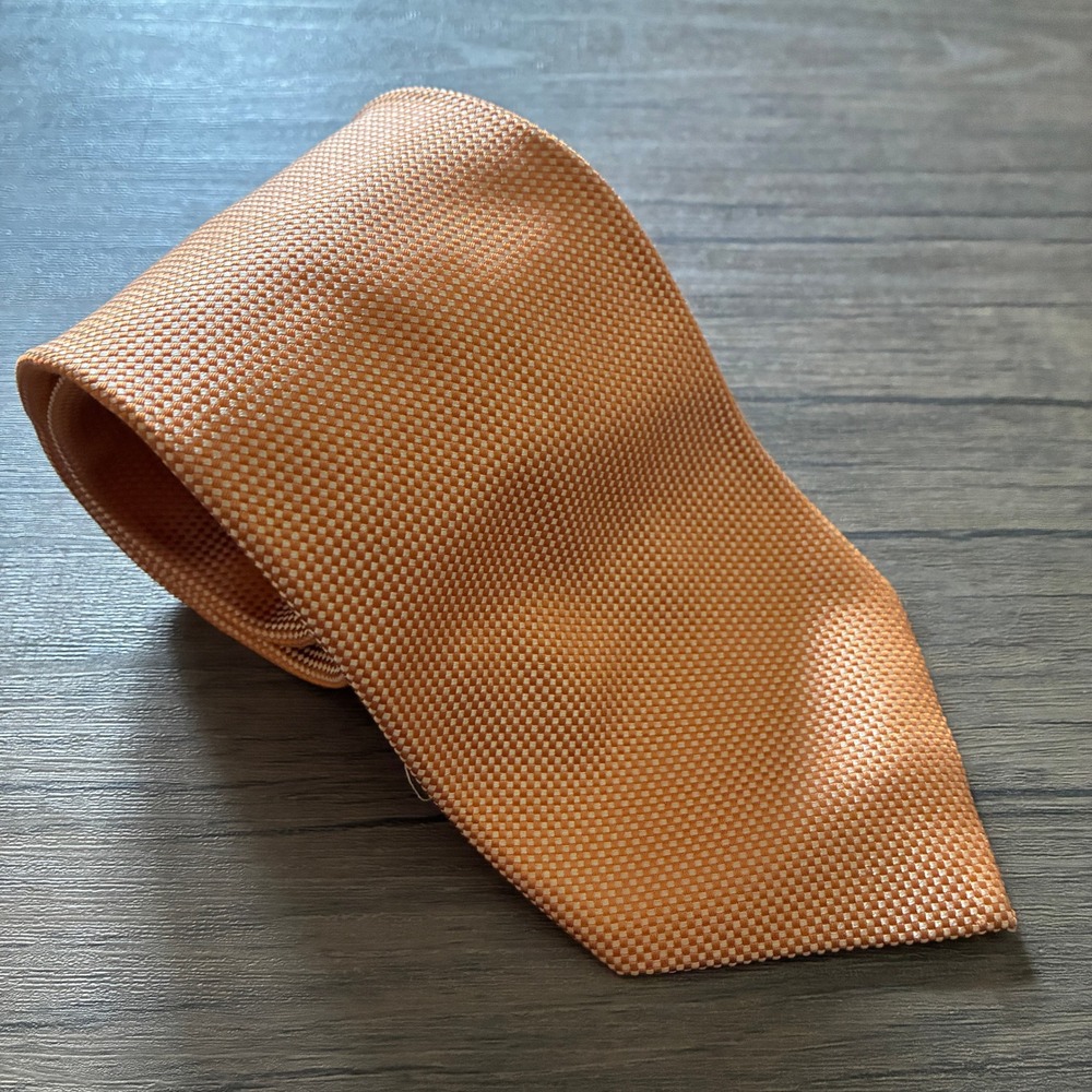 Richelieu Micro Check Silk Necktie OS Orange Mens Woven Texture